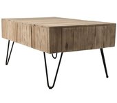 MACABANE Mesa de centro rectangular de 2 cajones de teca y metal 90 cm