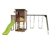 Parque juegos infantil de madera Taga escalada con columpio doble