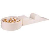 MeowBaby - Parque de juegos infantil de espuma blanca con piscina de bolas y 200 bolas oro/beige/blanco/transparente