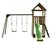 Parque juegos infantil de madera Tibidabo con columpio doble