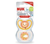 Nuk - Pack 2 chupetes Space silicona 18-36 meses León/Sol