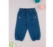 Pantalón niña azul denim corazones blancos