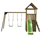 Parque juegos infantil de madera Tibidabo con caseta y columpio doble