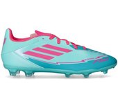 Adidas - Bota de fútbol F50 League FG/MG Niño Messi, Unisex, Flash Aqua-Lucid Pink-Lucid Cyan, 4 UK