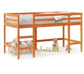 vidaXL Cama Alta De Niños Con Escalera Madera Maciza Marrón 90x200 Cm