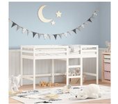 vidaXL Cama Alta De Niños Con Escalera Madera Maciza Blanca 90x200 Cm