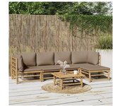 vidaXL Set De Muebles De Jardín 6 Piezas Bambú Con Cojines Gris Taupé