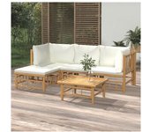 vidaXL Set De Muebles De Jardín 5 Piezas Bambú Y Cojines Blanco Crema