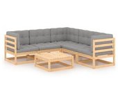 vidaXL Muebles De Jardín 6 Piezas Con Cojines De Madera De Pino Maciza