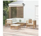 vidaXL Set De Muebles De Jardín 8 Piezas Bambú Y Cojines Blanco Crema