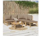 vidaXL Set De Muebles De Jardín 6 Piezas Bambú Con Cojines Gris Taupé