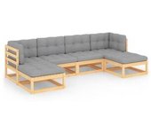 vidaXL Muebles De Jardín 6 Piezas Con Cojines De Madera De Pino Maciza