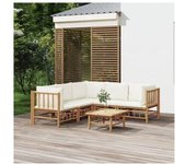 vidaXL Set De Muebles De Jardín 6 Piezas Bambú Y Cojines Blanco Crema