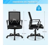 Costway Silla Escritorio Oficina Altura Regulable con Función de Inclinación 5 Ruedas Reposabrazos Malla con Carga 136kg 61 x 61 x 89-99 cm Negro