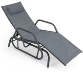 Costway Tumbona Jardín con Apoyabrazos y Almohada Silla Mecedora Respaldo Ajustable Marco de Metal para Playa Piscina 177 x 70 x 101 cm