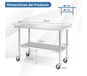 Costway Mesa de Trabajo con Ruedas para Cocina Carro de Servicio de Acero Inoxidable 2 Estantes Carga 250 kg para Restaurante 122 x 61 x 90 cm