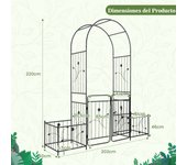 Costway Cenador de Jardín de 220 cm Enrejado Arqueado de Arco de Metal con Cerradura Enrejado Maceteros Laterales para Plantas Trepadoras Negro
