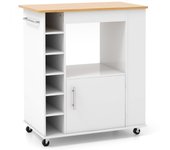 Costway Carrito de Cocina Rodante con Toallero Ruedas y Tapa de Bambú para Comedor y Bar Estante para 6 Botellas de Vino 76 x 44 x 89 cm