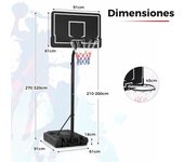 Costway Aro de Baloncesto Portátil Ajustable de 2,1-2,6 m para Niños con Base Rellenable Tablero de PC Inastillable Ruedas de Transporte Negro