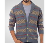 Suéteres tipo cárdigan casuales para hombre, cárdigans de punto de manga larga con cuello chal vintage y botones con bolsillos, suéteres de otoño e invierno, chaquetas de punto para hombre M gris