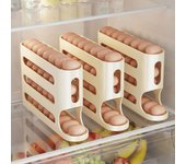 Estante rodante automático de 4 capas para huevos, caja para almacenamiento de huevos para nevera, contenedor, dispensador de huevos para refrigerador de cocina, organizador para nevera blanco