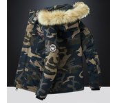 Chaqueta de invierno para hombre, informal, con capucha y cuello de piel desmontable, gruesa y cálida, de algodón, chaqueta de algodón con camuflaje de talla grande para hombre M blanco