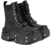 Botas de mujer estilo punk con cordones y tacón alto, zapatos de plataforma, botas de mujer estilo gótico rock hasta el tobillo, decoración de metal, zapatillas para hombre y mujer 2024 45 negro