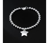 Charms s925 Plata 4MM Cadena de cuentas Pulseras con colgante de estrella para mujer Moda Boda Fiesta Regalos de Navidad Joyería 20cm 8inches plata