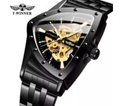 Winner Reloj mecánico automático de triángulo hueco informal a la moda para hombre