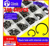 Juego de anillos de retención internos tipo C de acero al carbono negro para rodamientos, DIN472 240PCS Set