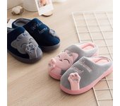 Pantuflas cálidas de invierno para mujer, zapatos de gato de dibujos animados, pantuflas peludas de felpa, zapatillas planas de punta redonda para interiores, pantuflas de piso para el dormitorio, zapatos para mujer 36-37 250mm gris