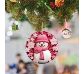 Colgante con estampado de muñeco de nieve navideño en 2D, acrílico, impresión a doble cara, tarjeta redonda, adornos navideños, decoración para árbol de Navidad 8X8X0.5cm rojo