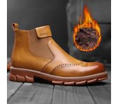 Botas Chelsea para hombre, Botines de diseñador de marca, Botas de invierno clásicas de cuero genuino para hombre, Botas de algodón de felpa que mantienen el calor británico 38