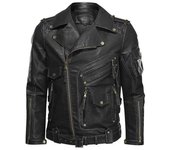 Chaqueta de motociclista de cuero sintético para hombre, estilo europeo y americano, con cremalleras de múltiples bolsillos, diseño punk para otoño e invierno, tallas europeas European size M negro