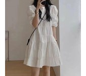 Vestido informal holgado de manga corta para mujer, vestido playero de verano a la moda, vestido plisado francés para mujer, vestidos de fiesta de noche 27992 S negro