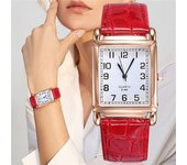 Reloj de cuero cuadrado para mujer, elegante reloj de vestir de negocios, relojes de pulsera analógicos de cuarzo simples blanco