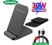 Soporte de cargador inalámbrico Qi de 30W para iPhone 13, 12, 11 Pro Max, XR, Samsung S20, estación de carga rápida, soporte para teléfono negro