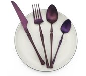 Nuevo juego de cubiertos morados de acero inoxidable, vajilla negra con pulido mate, vajilla, cuchillo, tenedor, sopa, accesorios de cocina púrpura