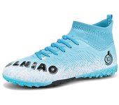 Zapatos de fútbol con Boca de Calcetín Alto para Hombres, Zapatos Deportivos Juveniles de Goma con uñas Cortas, Zapatos de Entrenamiento de fútbol, ​​Maquillaje artístico, Botas de fútbol para niños 46 azul claro
