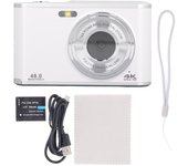 Cámara de bolsillo 48MP 4K Ultra HD, lente dual, zoom 16x, enfoque automático, antivibración, pantalla IPS de 2,4 pulgadas blanco