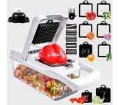 Picadora multifuncional de frutas y verduras para cortar y rallar. 15-piece set negro/blanco