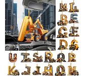 Adorno de letra de vehículo de construcción con cordón, fácil de colgar, adornos colgantes para árbol de Navidad con letras de excavadora S