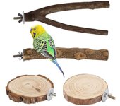 Juego de 4 perchas de madera natural para pájaros, soportes para jaulas de pájaros, plataforma para perchas de loros, accesorios para jaulas 4-piece set