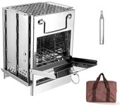 Estufa de leña plegable, kit de cerbatana, mini parrilla de barbacoa con bolsa de transporte para mochilero y senderismo plata