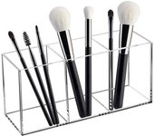 Caja de almacenamiento de brochas de maquillaje acrílicas transparentes con 3 agujeros, soporte para brochas de maquillaje, organizador de mesa, herramienta de maquillaje
