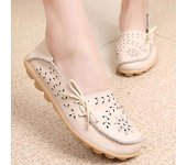 2024 Verano Mujer Casual Cuero Agujero Bajo Ayuda Fondo Plano Enfermera Zapatos Grandes Perezosos 35-43 40 verde