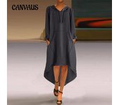 Chaqueta con capucha irregular de talla grande para mujer de otoño e invierno, sudadera larga S gris