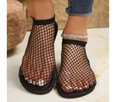 Sandalias de verano de malla hueca para mujer, zapatos planos de mujer de poca altura, nuevos zapatos de playa cómodos, zapatos planos retro para mujer, talla 35-43 35 blanco