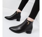 Botas de mujer de primavera y otoño, botines sencillos con tacón grueso, botas británicas para mujer 42 negro
