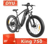 Bicicleta eléctrica DYU King 750, bicicleta eléctrica de montaña con neumáticos anchos de 26 pulgadas, motor sin escobillas de 48V 750W, batería de 20Ah para un alcance de 80km, velocidad máxima de 45km/h 750W20AH